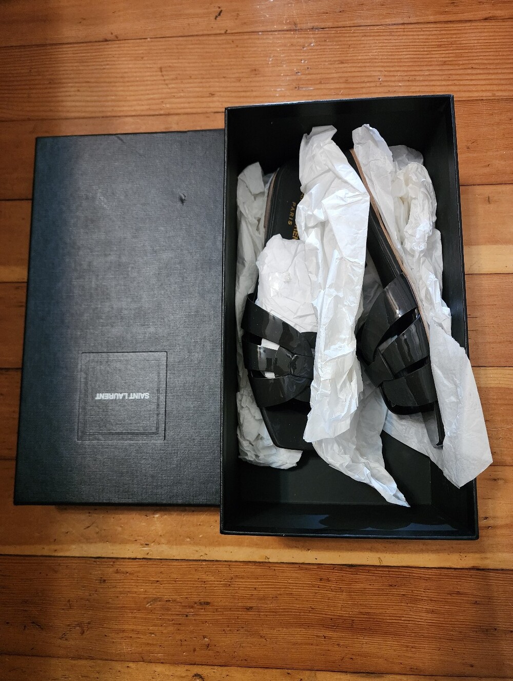 Saint Laurent Tribute Nu Pieds Flat Black Sandals 9/39 Travel Summer Vacation - Picture 14 of 14